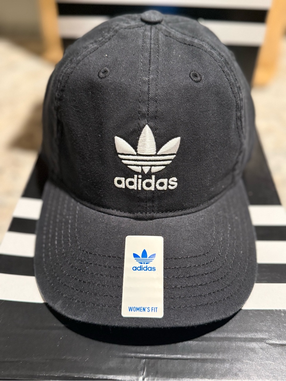 adidas Black and Gray Trefoil Cap with Blue Logo